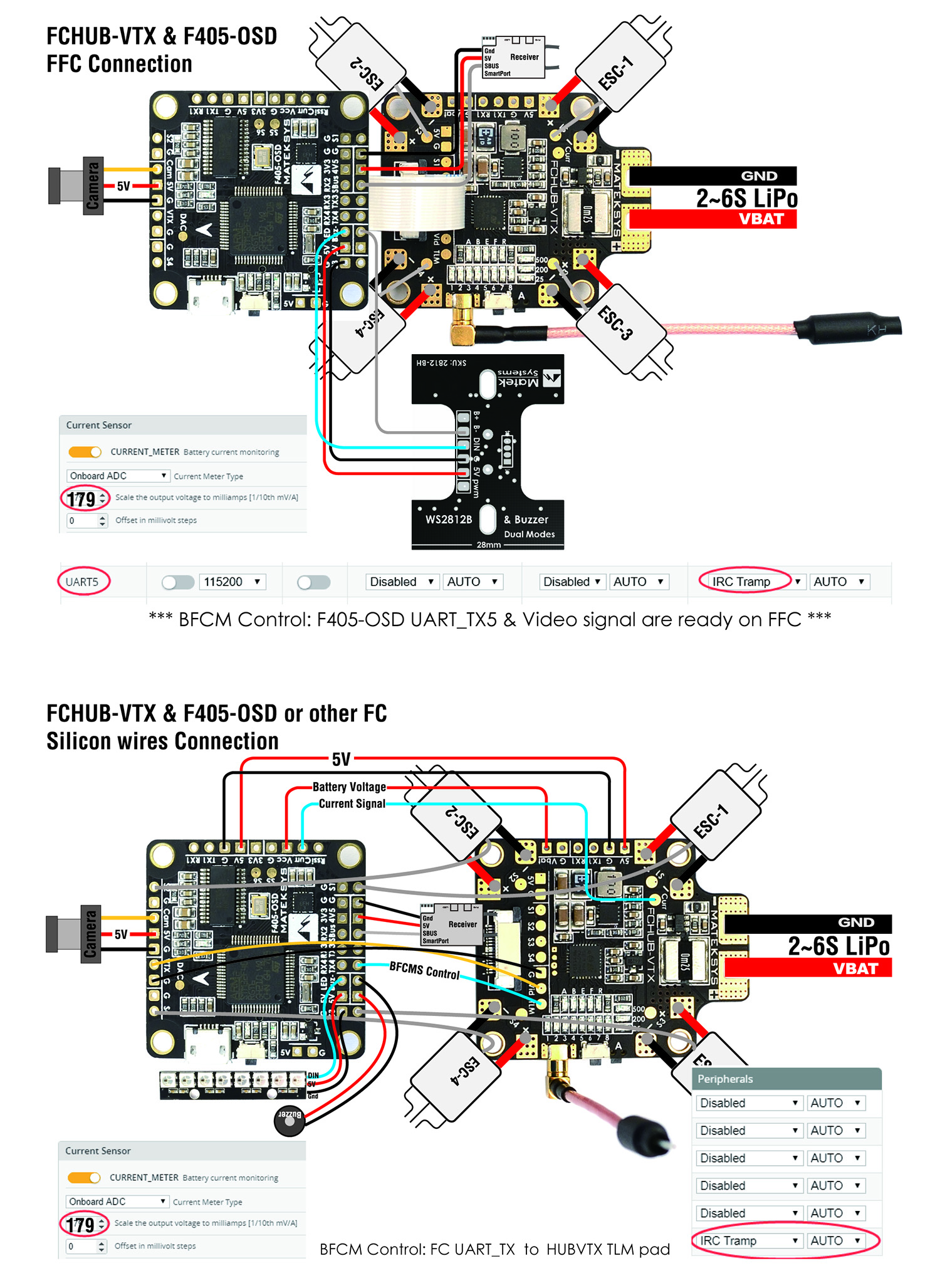 Matek FCHUB-VTX 6-27V Input PDB w// current sensor 184A with 5.8G Video Transmitt